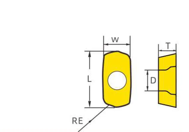 LOGU ekine L, W, T, D ve RE ölçülerini içeren teknik çizim