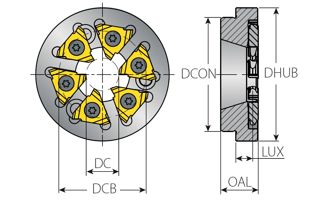 D12 six-insert bone screw thread whirling cutter body dimensions
